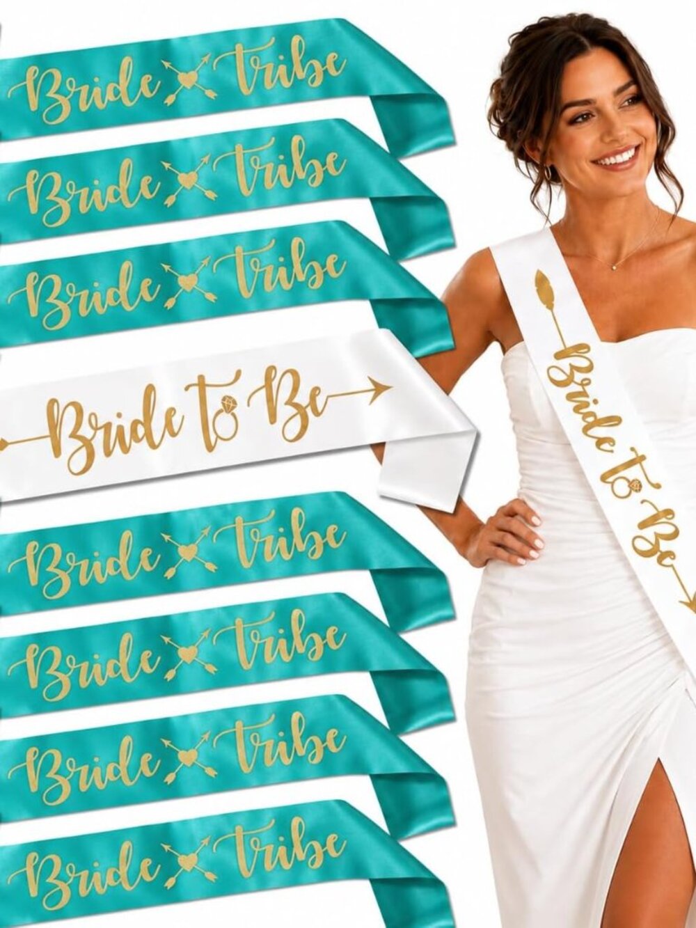 Bride to Be Sash Set, Satin, Mint Green
